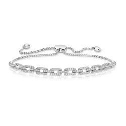 Pave Set Rectangular Links Pull Style Bracelet LBG0012