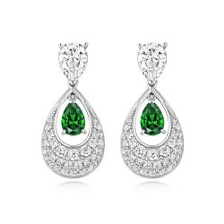 Green Ear Shape Pave Set Drop Earrings LEG0113E