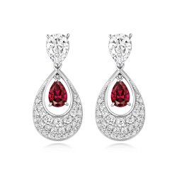 Red Pear Shape Pave Set Drop Earrings LEG0113R