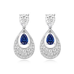 Blue Pear Shape Pave Set Drop Earrings LEG0113S