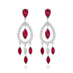 Red Fancy Shapes Stones Silhouette Chandellier Drop Earrings LEG0115R