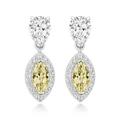 Pear Shape And Yellow Marquise Halo Style Drop Earrings LEG0118Y