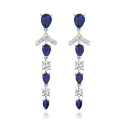 Blue Pear Shape And White Round Oriental Inspired Drop Earrings LEG0119S