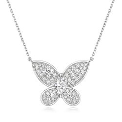 Rounds Pave Set And Marquise Claw Set Butterfly Pendant On Fixed Chain LPG0049