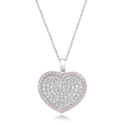 Heart With Pink Surround Pave Set Pendant On Running Chain LPG0050