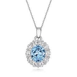 Pale Blue Oval Claw Set Cluster Pendant On Running Chain LPG0051AQ