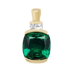 9 Ct Gold Cushion Created Emerald And White Sapphire Pendant 