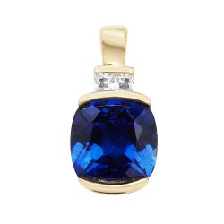 9ct Gold Cushion Created Sapphire And White Sapphire Pendant 