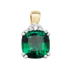 9ct Gold Cushion Created Emerald And White Sapphire Pendant 