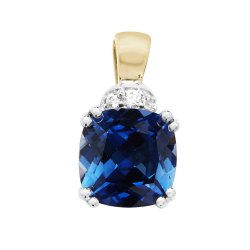 9ct Gold Cushion Created Sapphire And White Sapphire Pendant 