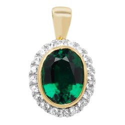 9 Ct Gold Oval Created Emerald & White Sapphire Pendant 
