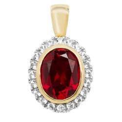 9ct Gold Oval Created Ruby And White Sapphire Pendant 