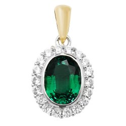 9ct Gold Oval Created Emerald And White Sapphire Pendant 