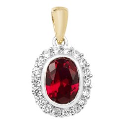 9ct Gold Oval Created Ruby And White Sapphire Pendant 