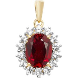 9ct Gold Oval Created Ruby And White Sapphire Pendant 