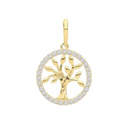 9ct Gold Cz Tree Of Life Pendant 