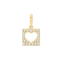 9c Gold Cz Heart Square Pendant 