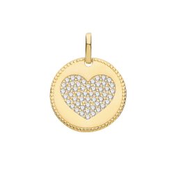 9ct Gold Cz Heart Round Pendant 