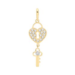 9ct Gold Cz Heart And Key Pendant 