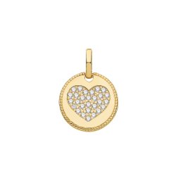 9ct Gold Cz Heart Round Pendant 