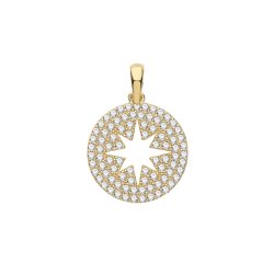 9ct Gold Cz Star Round Pendant 