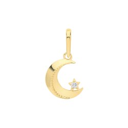 9ct Gold Cz Set Star And Crescent Pendant 