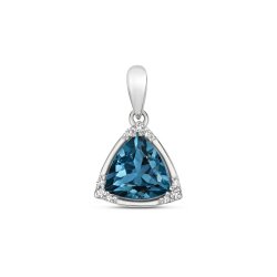Diamond & London Blue Topaz Rounded Triangle With Corner Set Pendnt In 9ct White Gold 