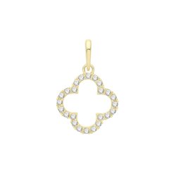 9ct Gold Cz 4 Leaf Open Clover Pendant 