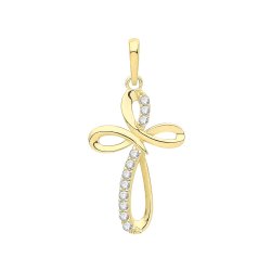 9ct Gold Cz Rounded Cross Pendant 