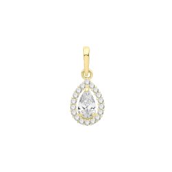 9ct Gold Pear Shape Cz Halo Style Pendant 