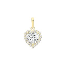 9ct Gold Heart Cz Cluster Pendant 
