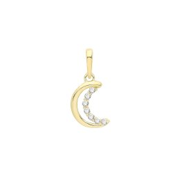 9ct Gold Cz Crescent Moon Pendant 