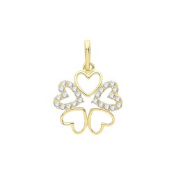 9ct Gold Cz And Plain Hearts Pendant 