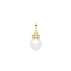 9ct Gold Pearl And Cz Set Pendant 