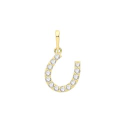 9ct Gold Cz Horseshoe Pendant 