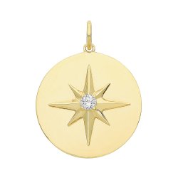 9ct Gold Cz Northern Star Disc Pendant 