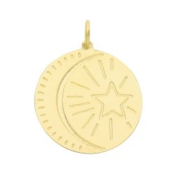 9ct Gold Moon And Star Disc Pendant 