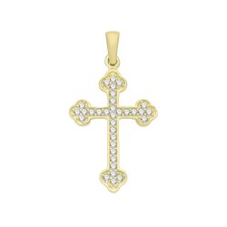 9ct Gold Cz Budded Cross Pendant 