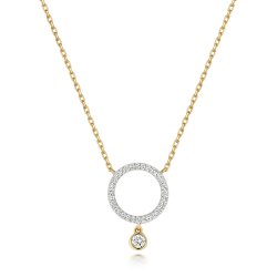 Diamond Circle With Drop Necklace In 9ct Gold 