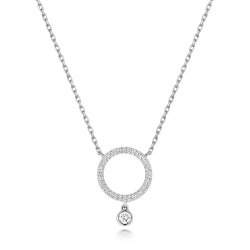 Diamond Circle With Drop Necklace In 9ct White Gold 