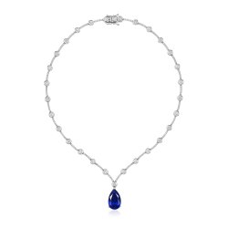Blue Pear Shape With Round And Stone Set Bars Necklet LNG0005