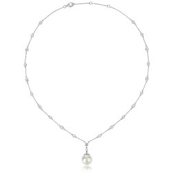 Pearl Pendant On Marquise And Round Shape Stone Set Chain LNG0013
