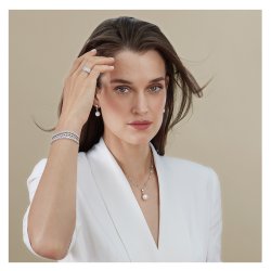 Pearl Pendant On Marquise And Round Shape Stone Set Chain LNG0013