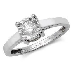 Diamond Solitaire Illusion Set Engagement Ring In 9ct White Gold 