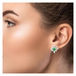 Green Asscher Cut With Pear Shape Surround Cluster Studs LEG0099E