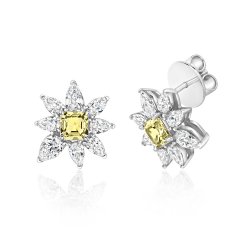 Yellow Asscher Cut With Pear Shape Surround Cluster Studs LEG0099Y