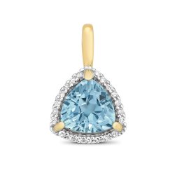 Diamond & Light Swiss Blue Topaz Rounded Triangle Cluster Pendant In 9ct Gold 