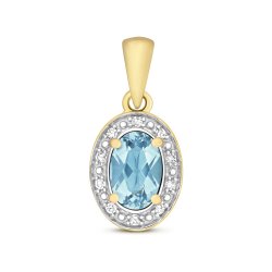 Diamond & Light Swiss Blue Topaz Oval Cluster Pendant In 9ct Gold 