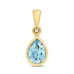 Diamond & Light Swiss Blue Topaz Pear Shape Rubover Pendant In 9ct Gold 
