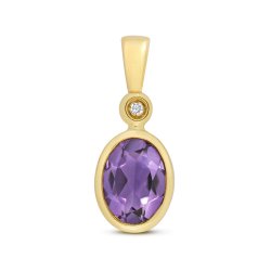 Diamond & Amethyst Oval Rubover Pendant In 9ct Gold 